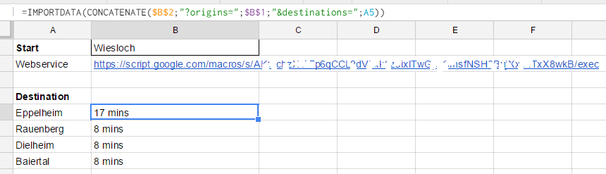 Webservice consumption via Google Spreadsheet